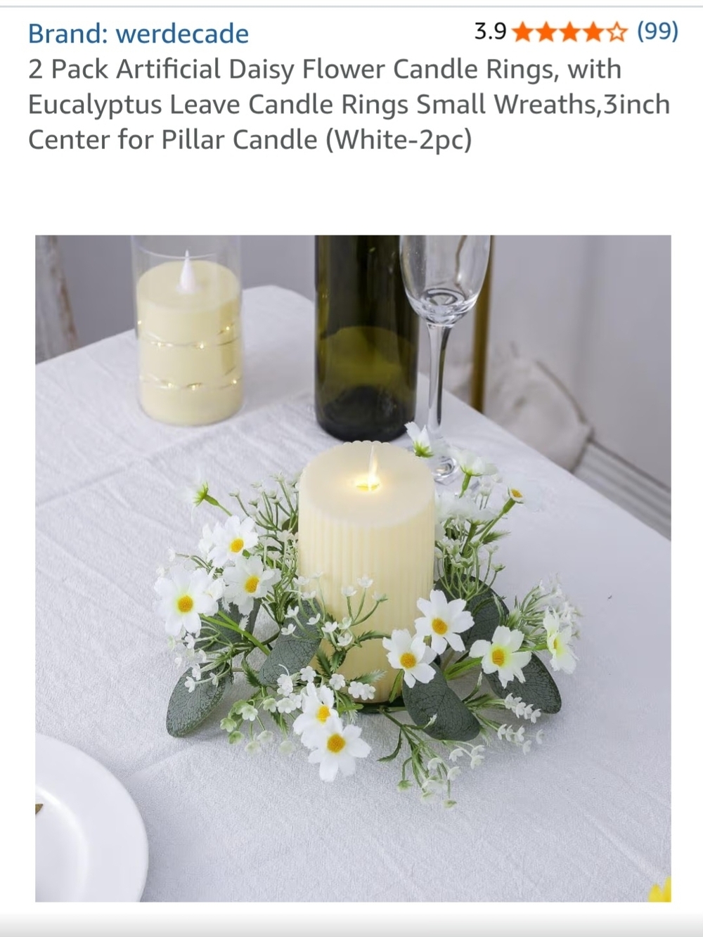 White Daisy Artificial Candle Ring - Set of 2